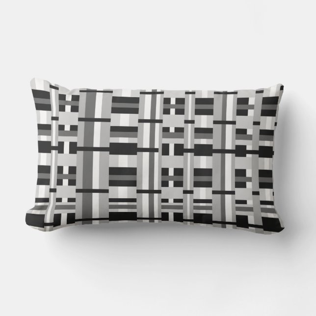 Plaid in Black White & Grey Outdoor Pillow (Front)