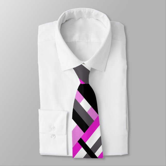 Plaid in Black, White, Grey & Pink Modern Pattern Tie (Tied)