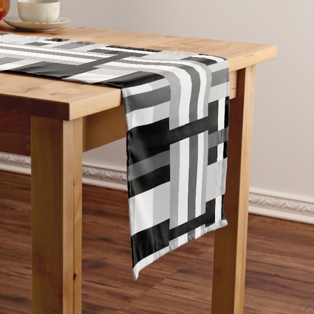 Plaid in Black, White & Grey Short Table Runner (In Situ)