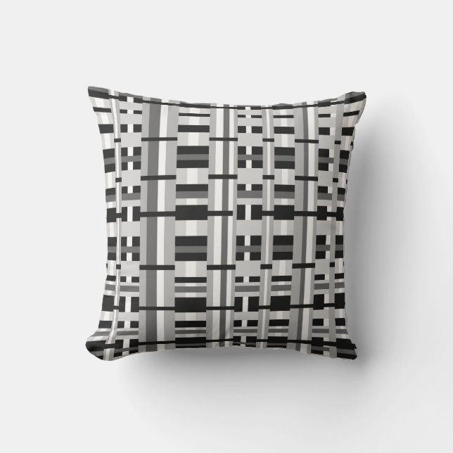 Plaid in Black White & Grey Throw Pillow (Front)