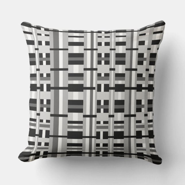 Plaid in Black White & Grey Throw Pillow (Front)