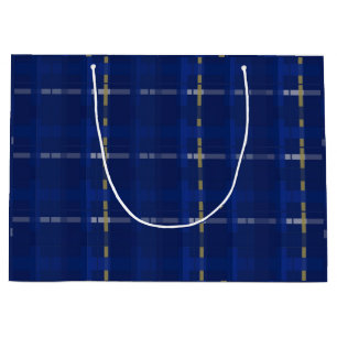 plaid in blue on blues, gold, & silver large gift bag