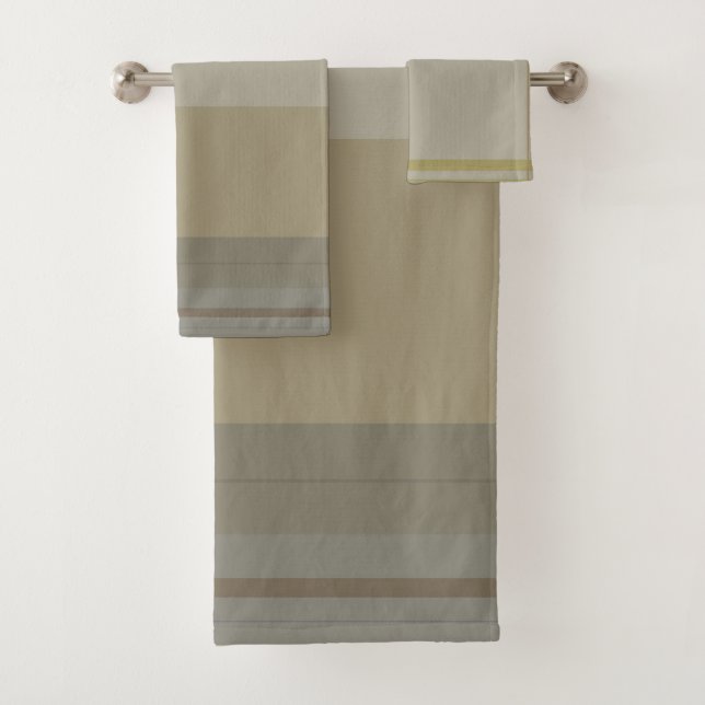 plaid in gold, silver copper, greys & beiges bath towel set (Insitu)