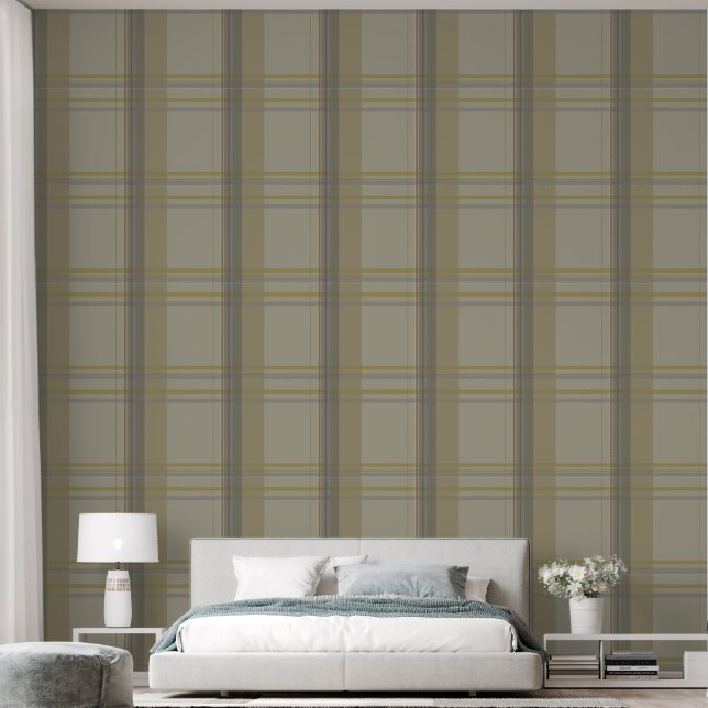 plaid in gold, silver copper, greys & beiges wallpaper (Bedroom)