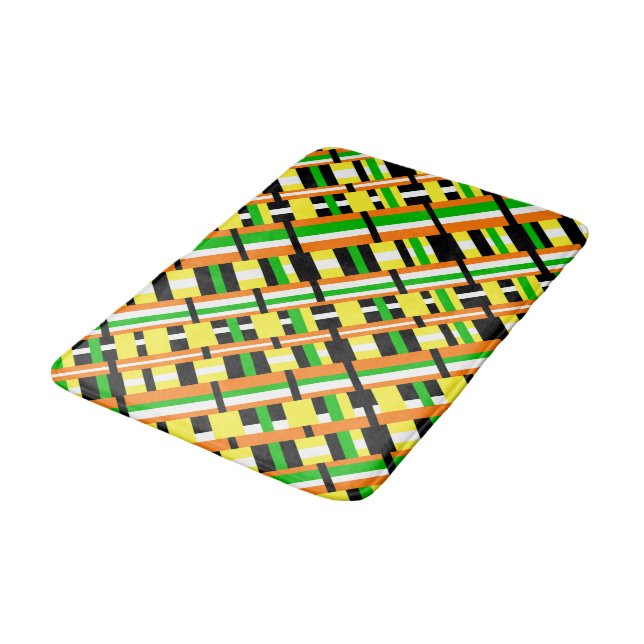 Plaid in Green, Orange & Yellow Modern Diagonal Bath Mat (Angled)