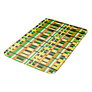 Plaid in Green, Orange & Yellow Modern Pattern Bath Mat
