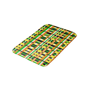 Plaid in Green, Orange & Yellow Modern Pattern Bath Mat