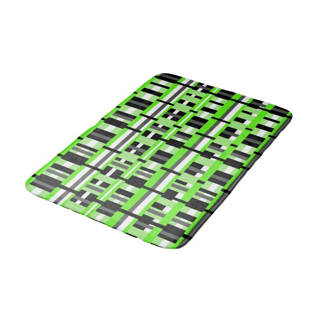 Plaid in Lime Green, Black & Grey Bath Mat (Angled)