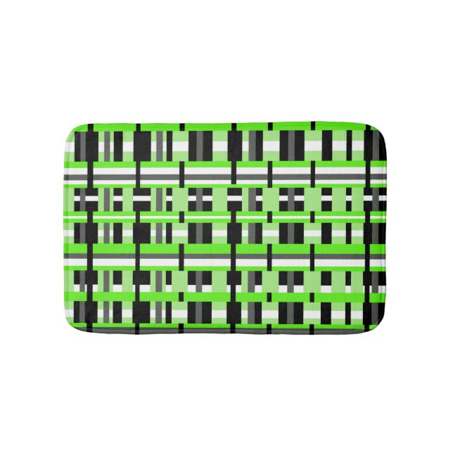 Plaid in Lime Green, Black & Grey Bath Mat (Front)