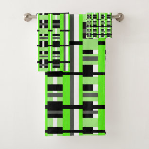 Plaid in Lime Green, Black & Grey Bath Towel Set
