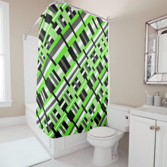 Plaid in Lime Green, Black & Grey Diagonal (In Situ)