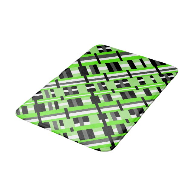 Plaid in Lime Green, Black & Grey Diagonal Bath Mat (Angled)