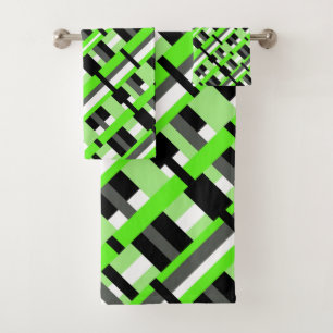 Plaid in Lime Green, Black & Grey Diagonal Bath Towel Set