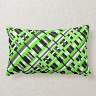 Plaid in Lime Green, Black & Grey Diagonal Lumbar Pillow