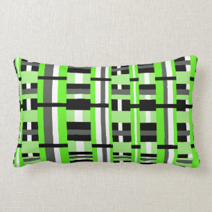Plaid in Lime Green, Black & Grey Lumbar Pillow