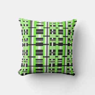 Plaid in Lime Green, Black & Grey Outdoor Pillow