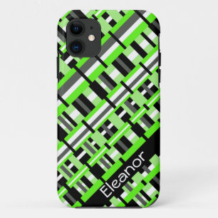 Plaid in Lime Green, Black & Grey Personalized iPhone 11 Case