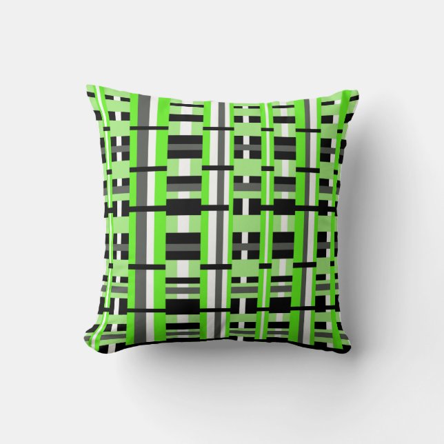 Plaid in Lime Green, Black & Grey Throw Pillow (Front)