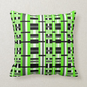 Plaid in Lime Green, Black & Grey Throw Pillow
