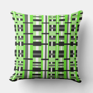 Plaid in Lime Green, Black & Grey Throw Pillow