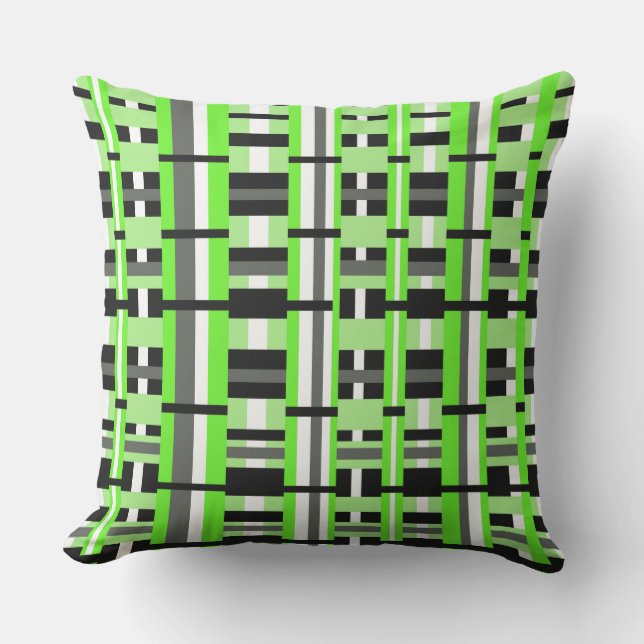 Plaid in Lime Green, Black & Grey Throw Pillow (Front)