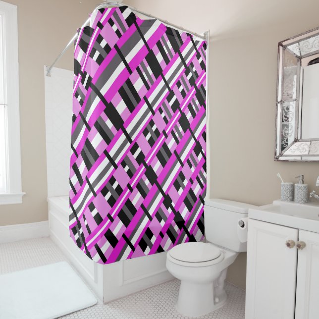 Plaid in Pink, Black & Grey Diagonal  (In Situ)