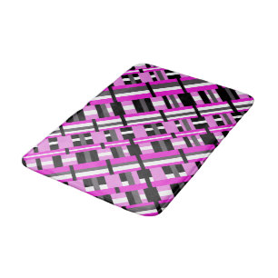 Plaid in Pink, Black & Grey Diagonal  Bath Mat