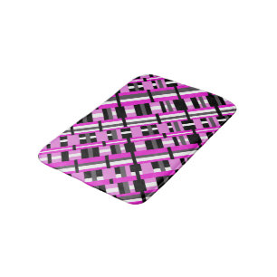 Plaid in Pink, Black & Grey Diagonal  Bath Mat