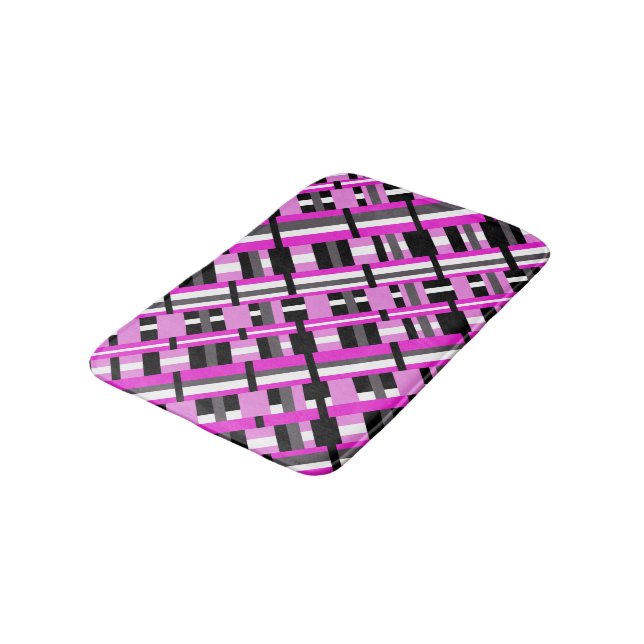 Plaid in Pink, Black & Grey Diagonal  Bath Mat (Angled)