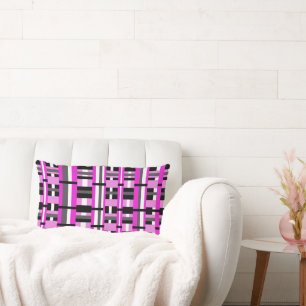 Plaid in Pink, Black & Grey Lumbar Pillow