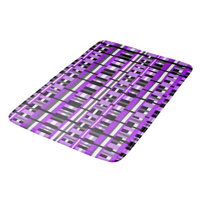 Plaid in Purple, Black & Grey Bold Bath Mat (Angled)