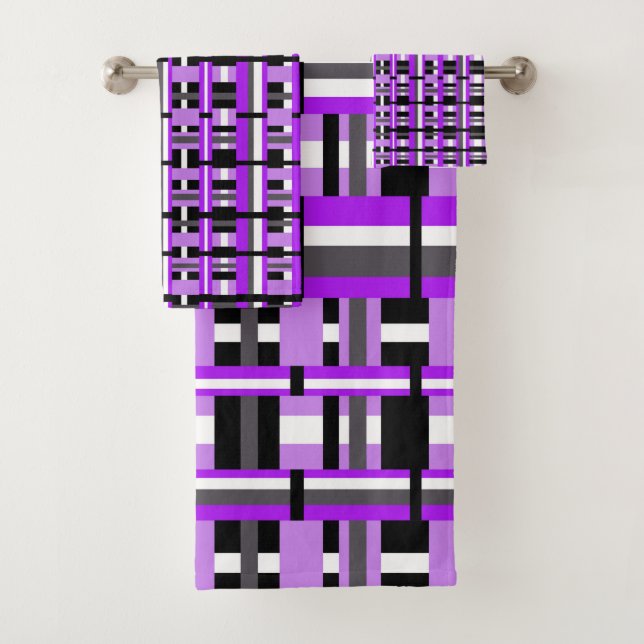 Plaid in Purple, Black & Grey Bold Bath Towel Set (Insitu)
