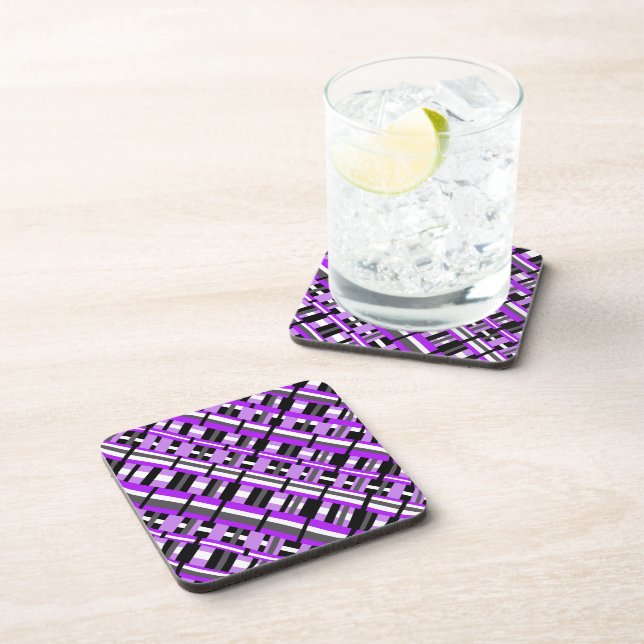 Plaid in Purple, Black & Grey Coaster (Right Side)