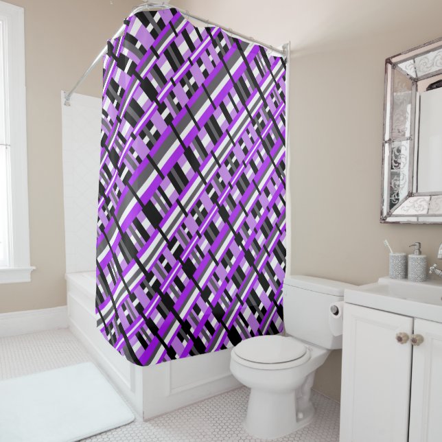 Plaid in Purple, Black & Grey Diagonal (In Situ)