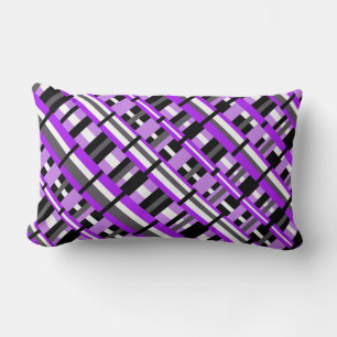Plaid in Purple, Black & Grey Diagonal Lumbar Pillow