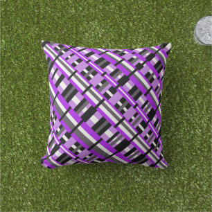 Plaid in Purple, Black & Grey Diagonal Throw Pillow