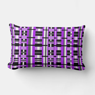 Plaid in Purple, Black & Grey Lumbar Pillow
