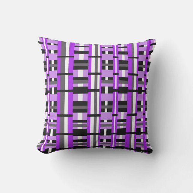 Plaid in Purple, Black & Grey Throw Pillow (Front)
