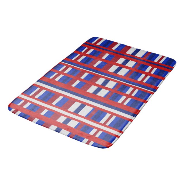 Plaid in Red, White & Blue Bath Mat (Angled)
