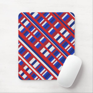 Plaid in Red, White & Blue Diagonal Mouse Pad