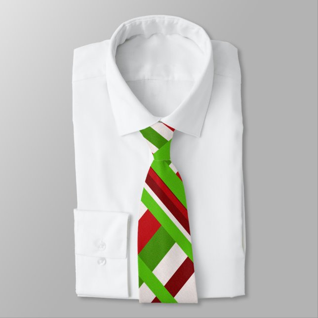 Plaid in Red, White, Green Modern Pattern Tie (Tied)