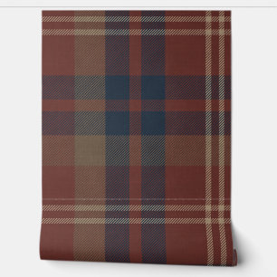 Plaid in Ruby Red and Navy Blue Wallpaper