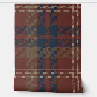 Plaid in Ruby Red and Navy Blue Wallpaper