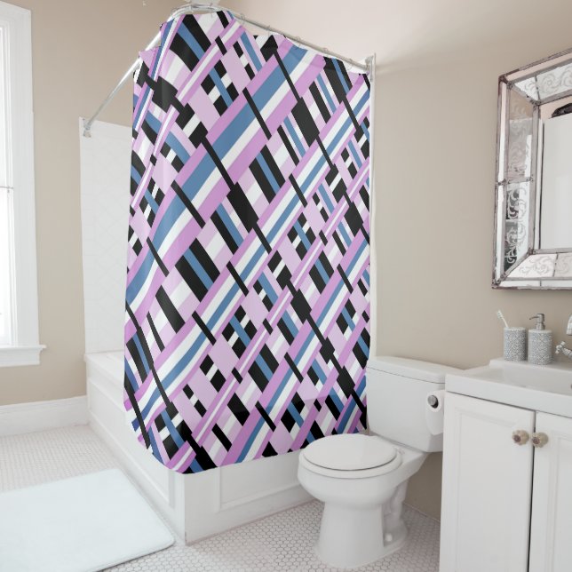 Plaid in Slate Blue, Orchid, Black & White (In Situ)