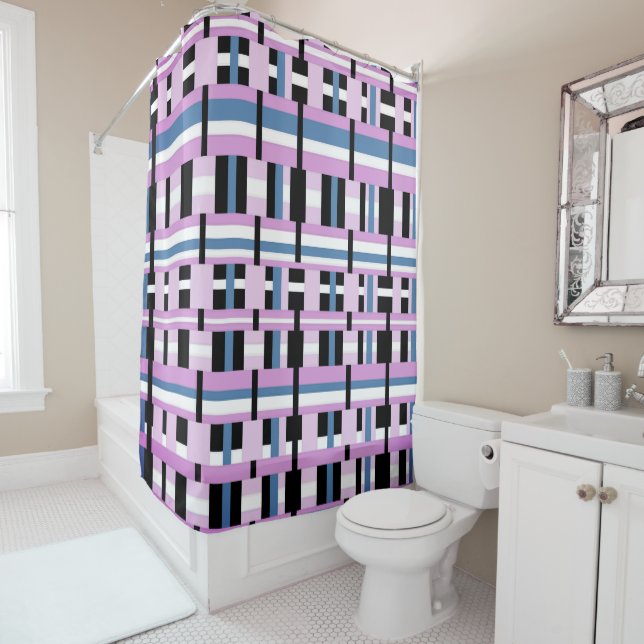 Plaid in Slate Blue, Orchid, Black & White (In Situ)