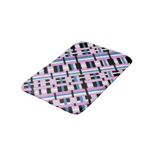 Plaid in Slate Blue, Orchid, Black & White Bath Mat