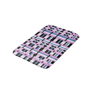 Plaid in Slate Blue, Orchid, Black & White Bath Mat