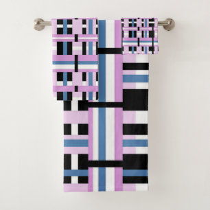 Plaid in Slate Blue, Orchid, Black & White Bath Towel Set