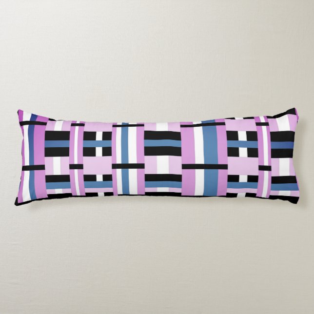 Plaid in Slate Blue, Orchid, Black & White Body Pillow (Front)