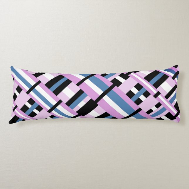 Plaid in Slate Blue, Orchid, Black & White Body Pillow (Front)